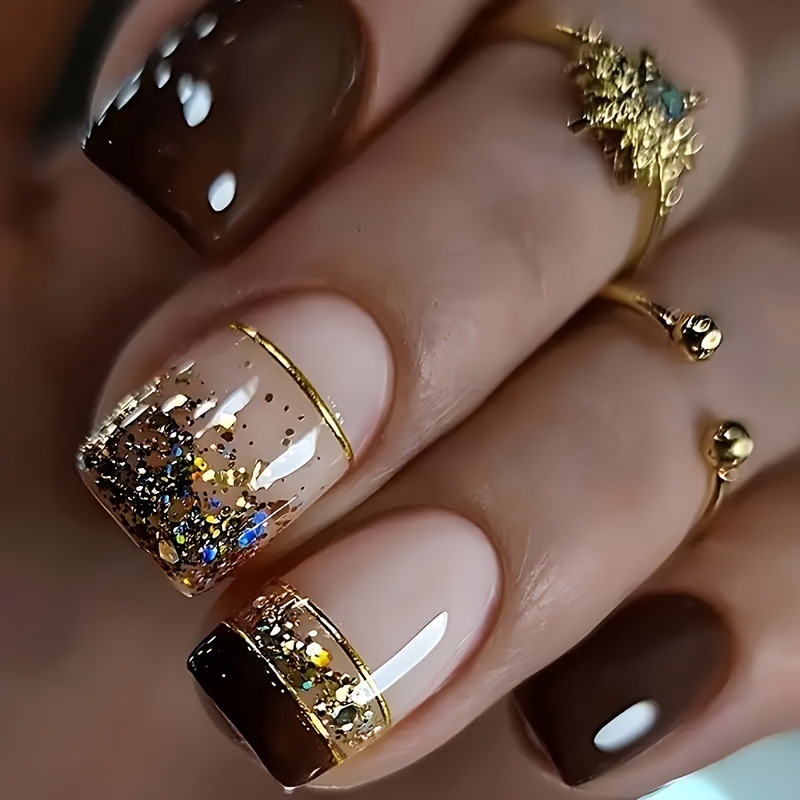Nail Art Overlay - أظافر صناعية قصيرة مربعة الشكل للنساء،