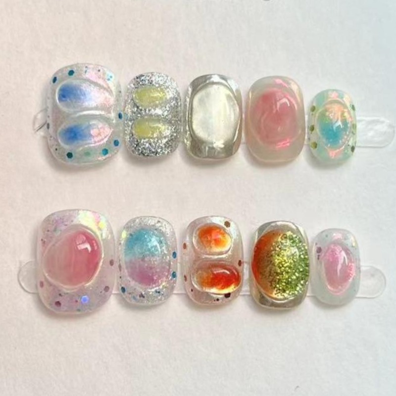 Nail Art Overlay - 10 قطعة لطيف قصير مستدير اليدوية